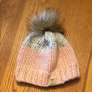 Toddler Girls Pink & Gray Knit Pom-Pom Beanie {Handmade}